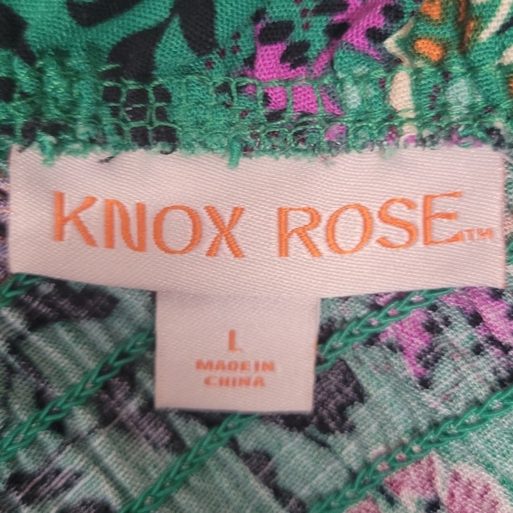 Knox Rose Green Floral One Shoulder Smocked Maxi Dress Boho Tiered Pocket. Sz lg - Picture 8 of 8
